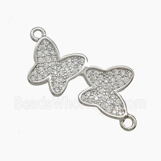Copper Double Butterfly Connector Pave Zirconia Platinum Plated
