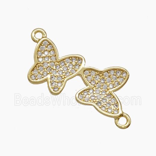 Copper Double Butterfly Connector Pave Zirconia 18K Gold Plated