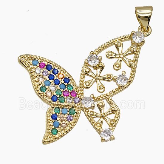 Copper Butterfly Pendant Pave Zirconia 18K Gold Plated
