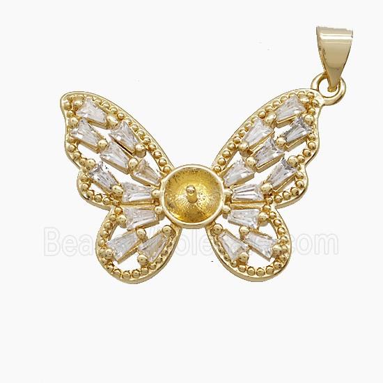 Copper Butterfly Pendant Pave Zirconia 18K Gold Plated