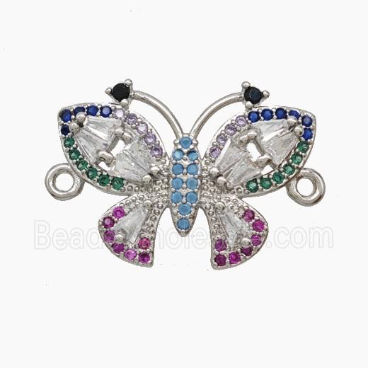 Copper Butterfly Connector Pave Zirconia Platinum Plated