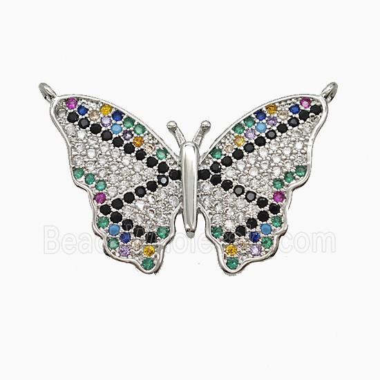 Copper Butterfly Pendant Pave Zirconia 2loops Platinum Plated