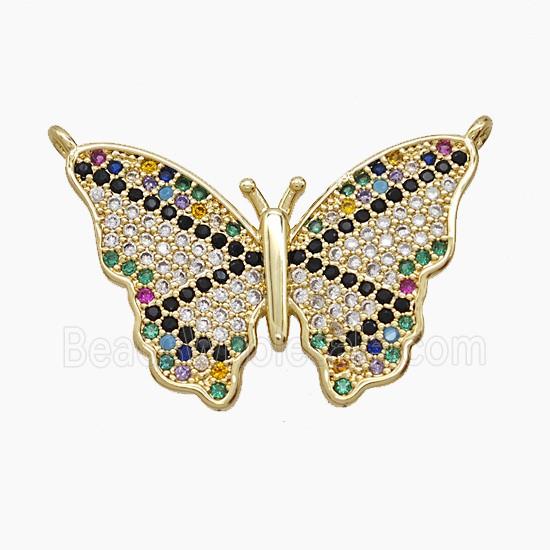 Copper Butterfly Pendant Pave Zirconia 2loops 18K Gold Plated