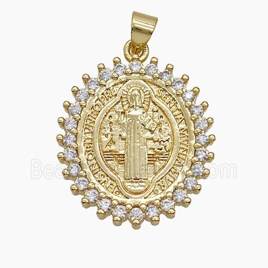 Copper Saint Jude Pendant Pave Zirconia 18K Gold Plated
