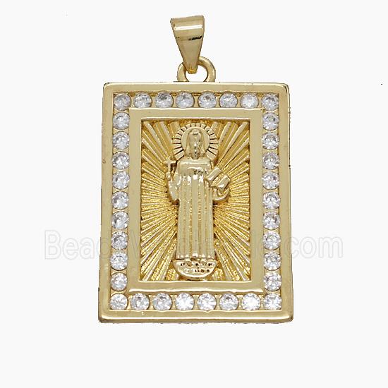 Copper Saint Jude Pendant Pave Zirconia 18K Gold Plated