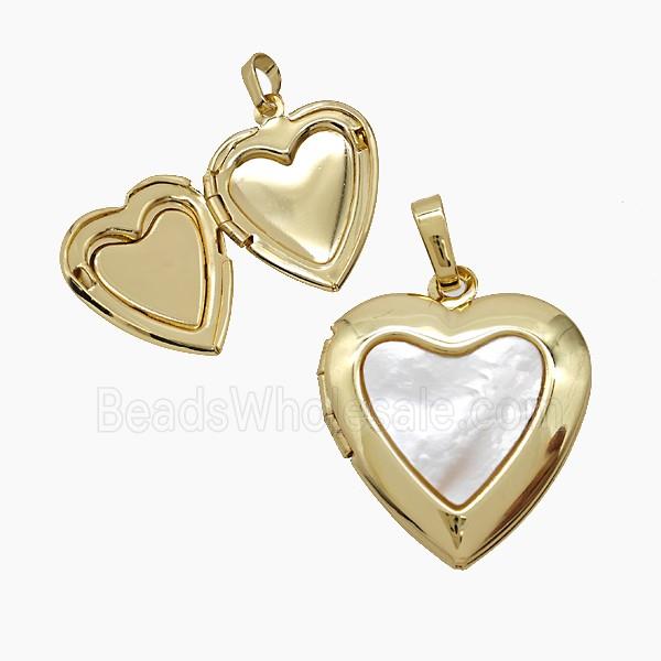 Copper Heart Locket Pendant Pave Shell 18K Gold Plated