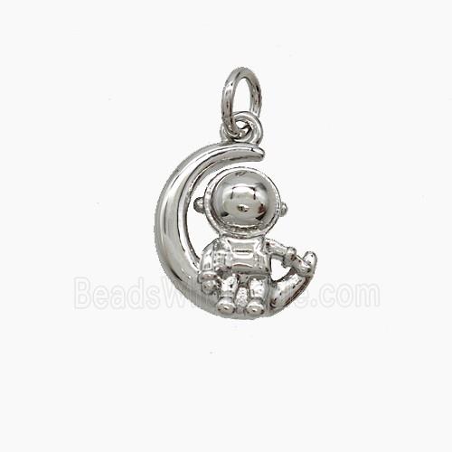 Copper Astronaut And Moon Pendant Platinum Plated