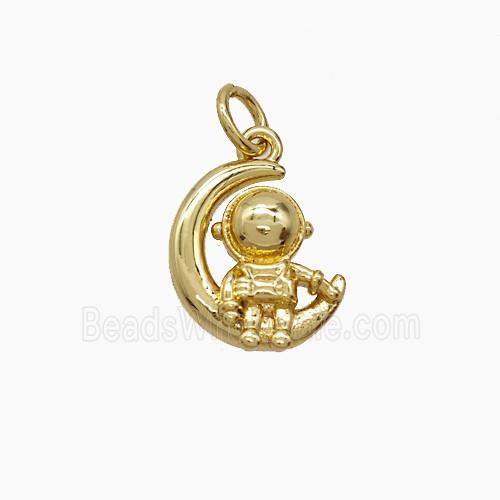 Copper Astronaut And Moon Pendant 18K Gold Plated