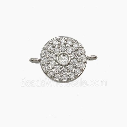 Copper Circle Connector Pave Zirconia Platinum Plated