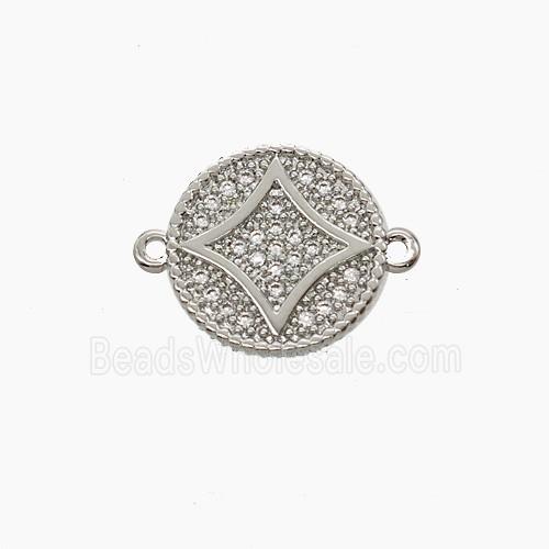 Copper Coin Connector Pave Zirconia Platinum Plated