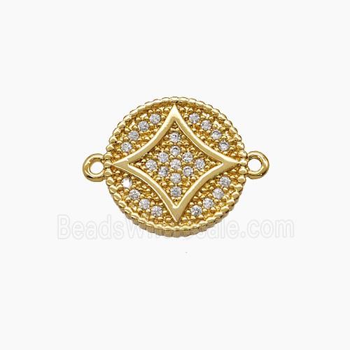 Copper Coin Connector Pave Zirconia 18K Gold Plated