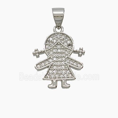 Copper Kids Girls Pendant Pave Zirconia Platinum Plated