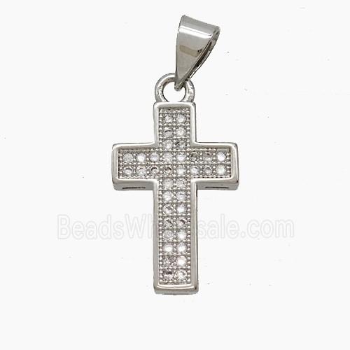 Copper Cross Pendant Micropave Zirconia Platinum Plated