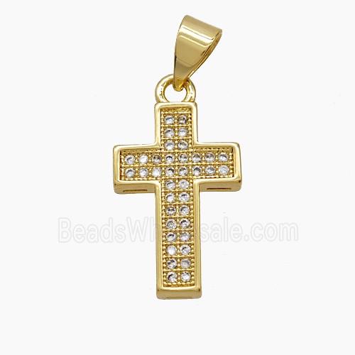 Copper Cross Pendant Micropave Zirconia 18K Gold Plated