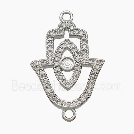 Copper Hamsahand Connector Pave Zirconia Eye Platinum Plated
