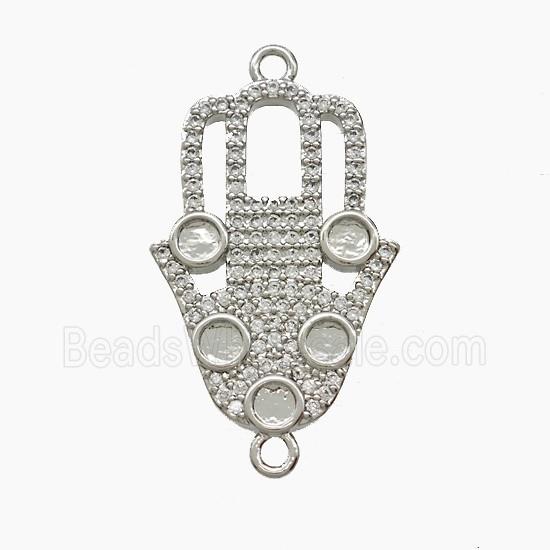 Copper Hamsahand Connector Pave Zirconia Platinum Plated