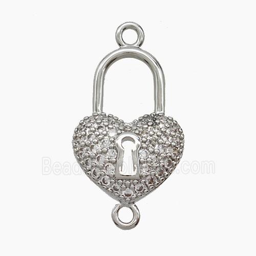 Copper Heart Lock Connector Pave Zirconia Platinum Plated