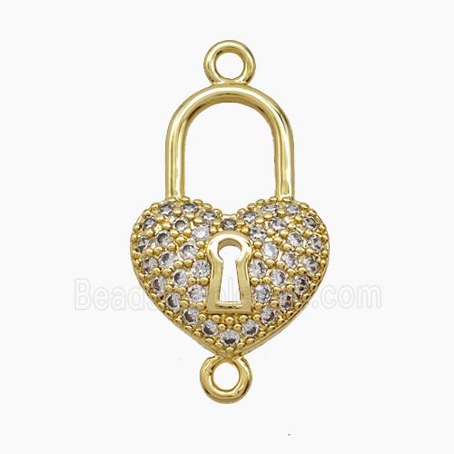 Copper Heart Lock Connector Pave Zirconia 18K Gold Plated