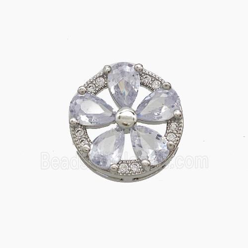 Copper Flower Beads Pave Zirconia Platinum Plated