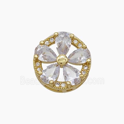 Copper Flower Beads Pave Zirconia 18K Gold Plated