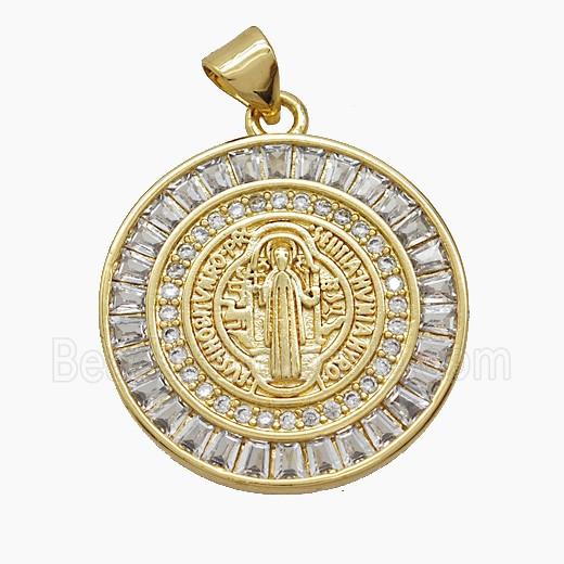 Copper Saint Jude Pendant Micropave Zirconia 18K Gold Plated
