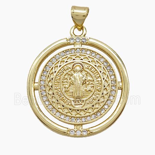 Copper Saint Jude Pendant Micropave Zirconia 18K Gold Plated