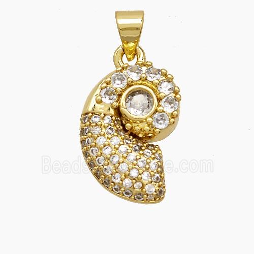 Copper Snail Shell Pendant Micropave Zirconia 18K Gold Plated