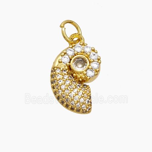 Copper Snail Shell Pendant Micropave Zirconia 18K Gold Plated