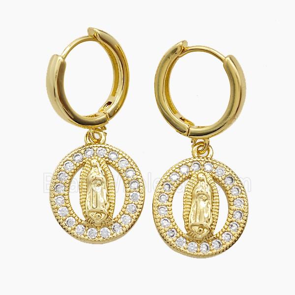 Copper Jesus Hoop Earrings Pave Zirconia 18K Gold Plated