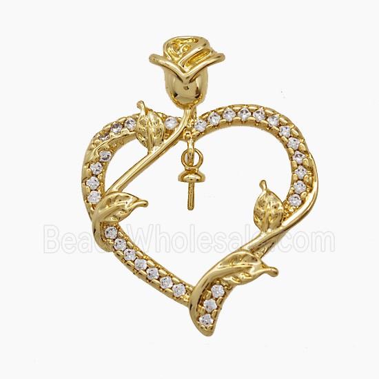 Copper Heart Pendant Pave Zirconia Leaf 18K Gold Plated