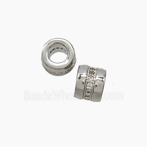 Copper Tube Beads Pave Zirconia Platinum Plated