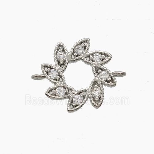 Copper Flower Connector Pave Zirconia Platinum Plated