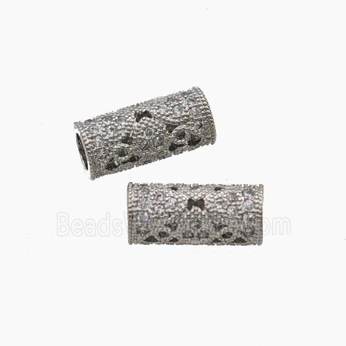 Copper Tube Beads Micropave Zirconia Column Large Hole Platinum Plated