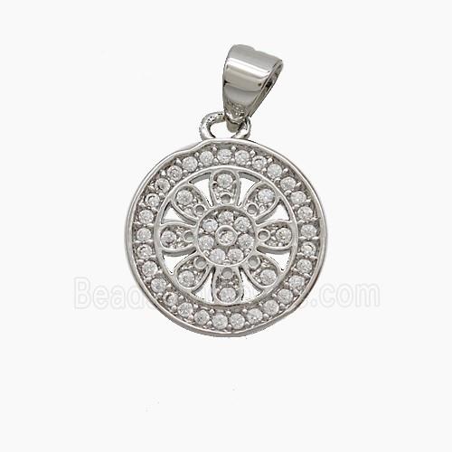 Copper Flower Pendant Micropave Zirconia Platinum Plated