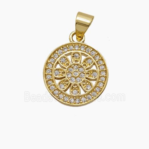 Copper Flower Pendant Micropave Zirconia 18K Gold Plated