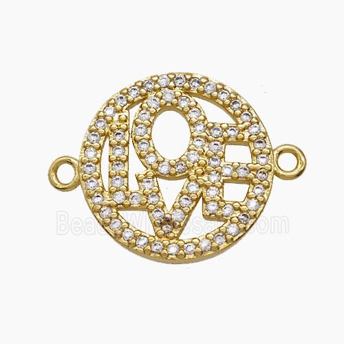 Copper LOVE Connector Micropave Zirconia 18K Gold Plated