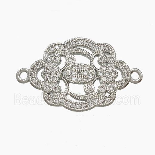 Copper Flower Connector Pave Zirconia Platinum Plated
