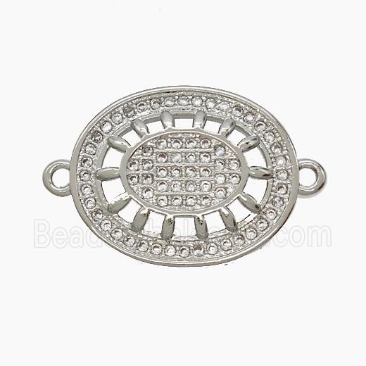 Copper Flower Connector Pave Zirconia Oval Platinum Plated