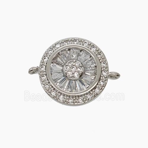Copper Sunflower Connector Micropave Zirconia Platinum Plated
