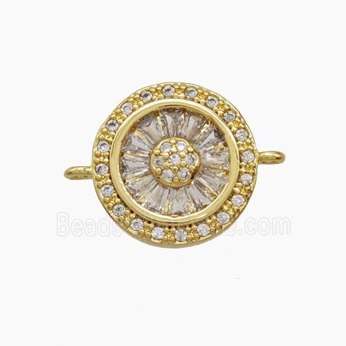 Copper Sunflower Connector Micropave Zirconia 18K Gold Plated