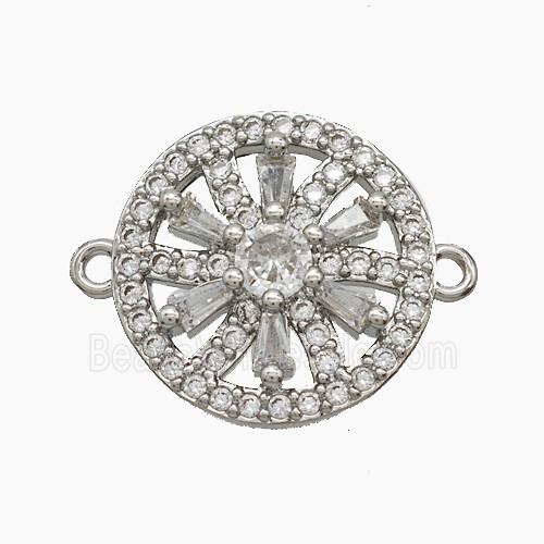 Copper Sunflower Connector Micropave Zirconia Platinum Plated