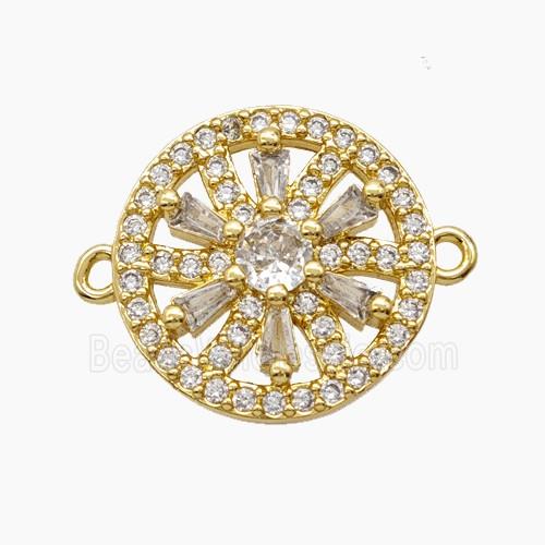 Copper Sunflower Connector Micropave Zirconia 18K Gold Plated