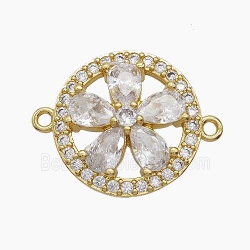 Copper Flower Connector Pave Zirconia 18K Gold Plated