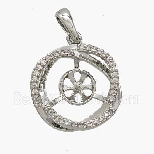 Copper Flower Pendant Pave Zirconia With Bail Double Platinum Plated