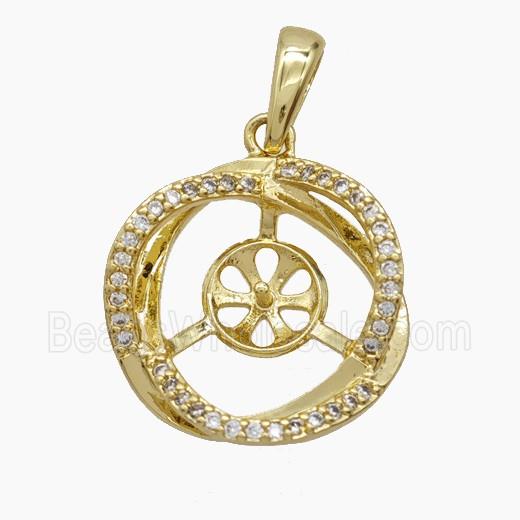 Copper Flower Pendant Pave Zirconia With Bail Double 18K Gold Plated