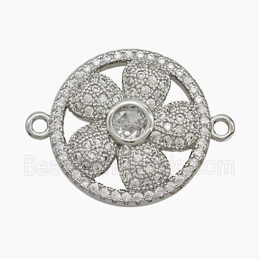 Copper Flower Connector Pave Zirconia Platinum Plated