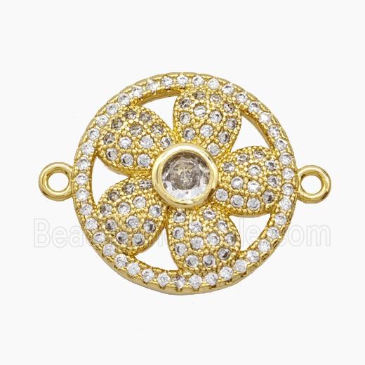 Copper Flower Connector Pave Zirconia 18K Gold Plated