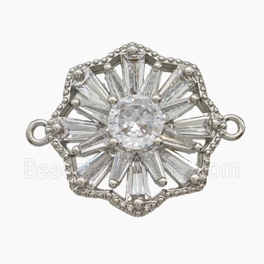 Copper Flower Connector Pave Zirconia Platinum Plated