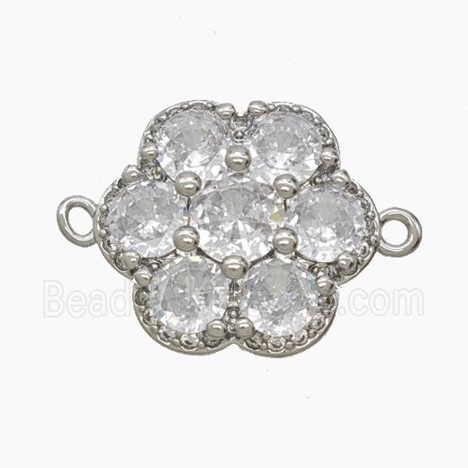 Copper Flower Connector Pave Zirconia Platinum Plated