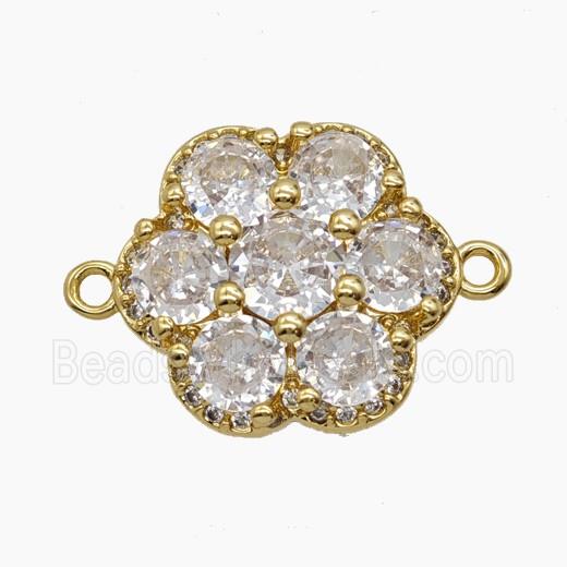 Copper Flower Connector Pave Zirconia 18K Gold Plated